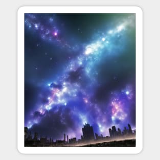 starry sky above a cityscape Sticker